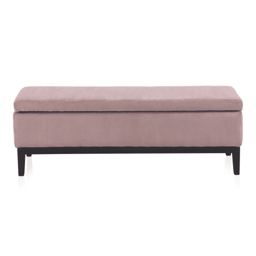 Banco De Tronco Estofado Rosa Pastel Com Pernas De Madeira Preta