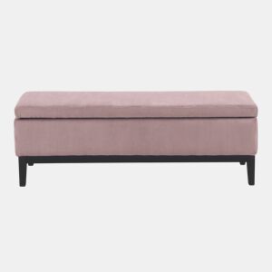 Banco De Tronco Estofado Rosa Pastel Com Pernas De Madeira Preta