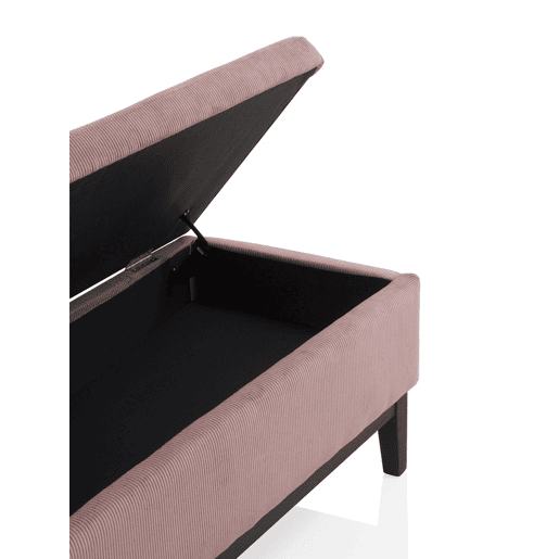 Banco De Tronco Estofado Rosa Pastel Com Pernas De Madeira Preta