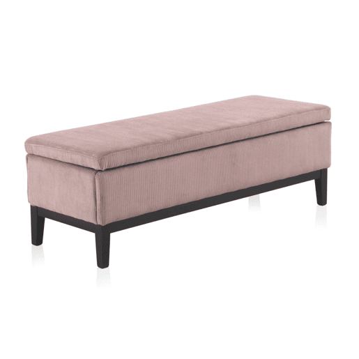 Banco De Tronco Estofado Rosa Pastel Com Pernas De Madeira Preta