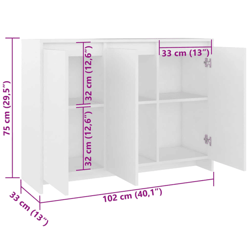 vidaXL Aparador 102x33x75 cm derivados de madeira branco vidaXL Aparador 102x33x75 cm derivados de madeira branco