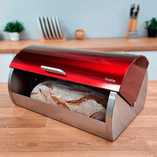 Briebe BB1161 Conjunto de Caixa de Pão + 3 Boiões de Cozinha Aço Inoxidável, Contentor com Tampa Deslizante, , Vermelho  Aço Inoxidável