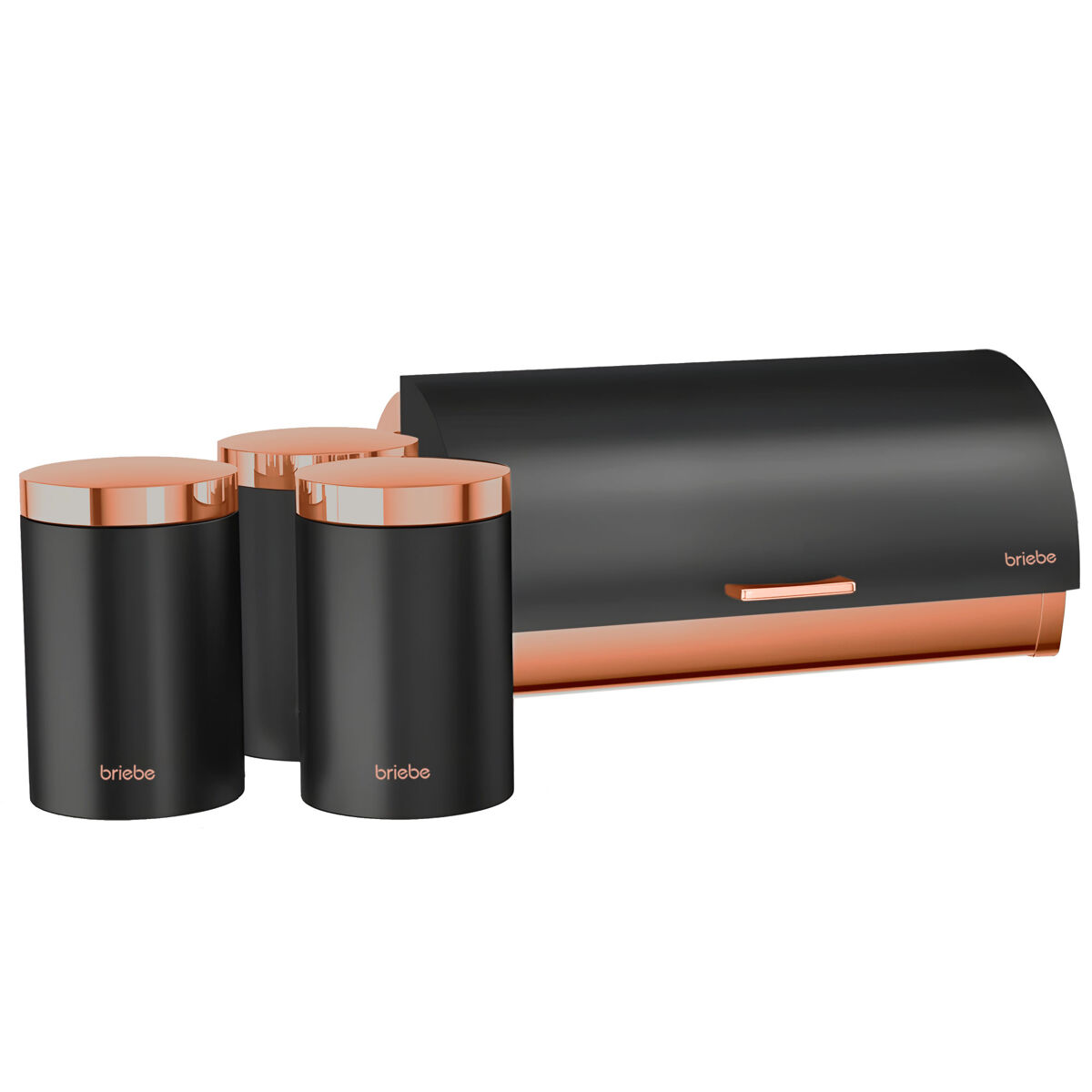 Briebe bb1161 panera de mesa +juego 3 botes cocina almacenaje acero inoxidable contenedor de pan con tapa, , negro mate/oro rosa