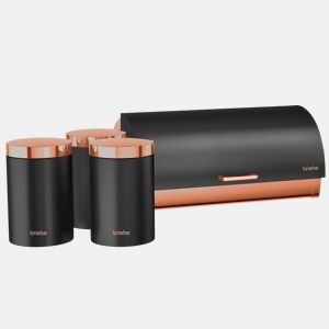 Briebe BB1161 Conjunto de Caixa de Pão + 3 Boiões de Cozinha Aço Inoxidável, Contentor com Tampa Deslizante, , Preto MateOuro Rosa