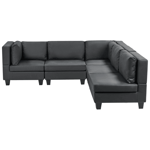 Sofá de canto modular UNSTAD Pele sintética Preto 5 lugares à esquerda
