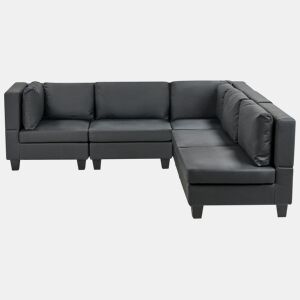 Sofá de canto modular UNSTAD Pele sintética Preto 5 lugares à esquerda
