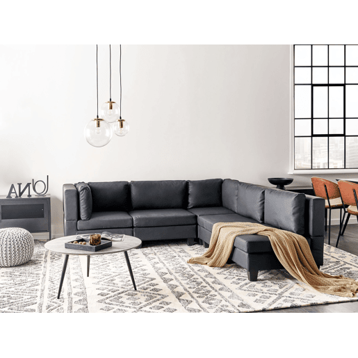 Sofá de canto modular UNSTAD Pele sintética Preto 5 lugares à esquerda