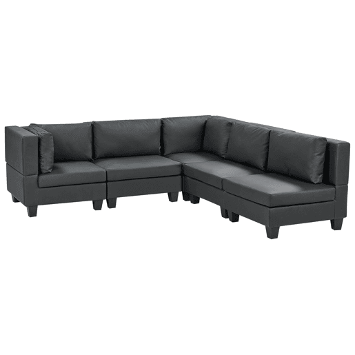 Sofá de canto modular UNSTAD Pele sintética Preto 5 lugares à esquerda