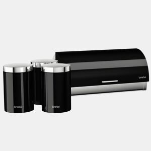 Briebe BB1161 Conjunto de Caixa de Pão + 3 Boiões de Cozinha Aço Inoxidável, Contentor com Tampa Deslizante, , PretoInox
