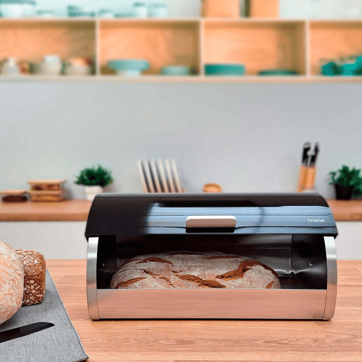 Briebe BB1161 Conjunto de Caixa de Pão + 3 Boiões de Cozinha Aço Inoxidável, Contentor com Tampa Deslizante, , PretoInox