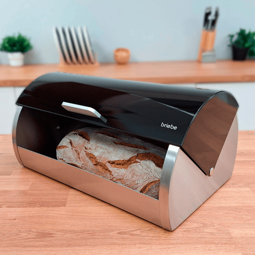 Briebe BB1161 Conjunto de Caixa de Pão + 3 Boiões de Cozinha Aço Inoxidável, Contentor com Tampa Deslizante, , PretoInox