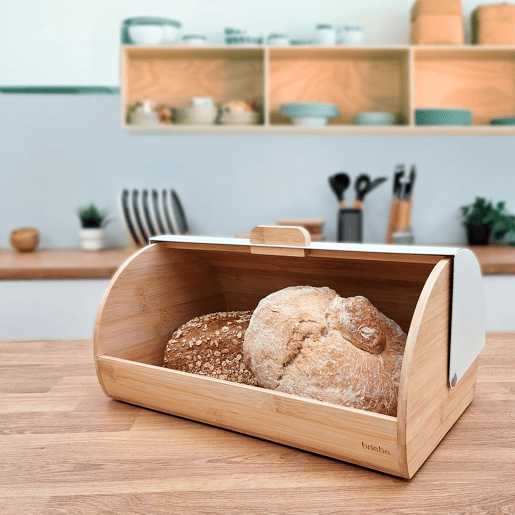 Briebe BB1162 Caixa de Pão para Guardar Pão, Madeira de Bambu, Tampa Deslizante, Bread Box para Armazenamento, , Branco