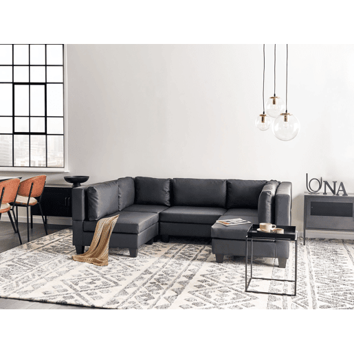 Sofá modular em forma de U UNSTAD Pele sintética Preto 5 lugares
