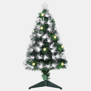 HOMCOM Árvore de Natal 90 cm Árvore de Natal com Fibra Óptica Árvore de Natal Artificial com 90 Luzes LED e 90 Ramos para Interior Verde e Branco