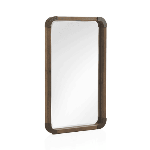 Espelho De Madeira Com Bordas De Metal 67X113 Cm