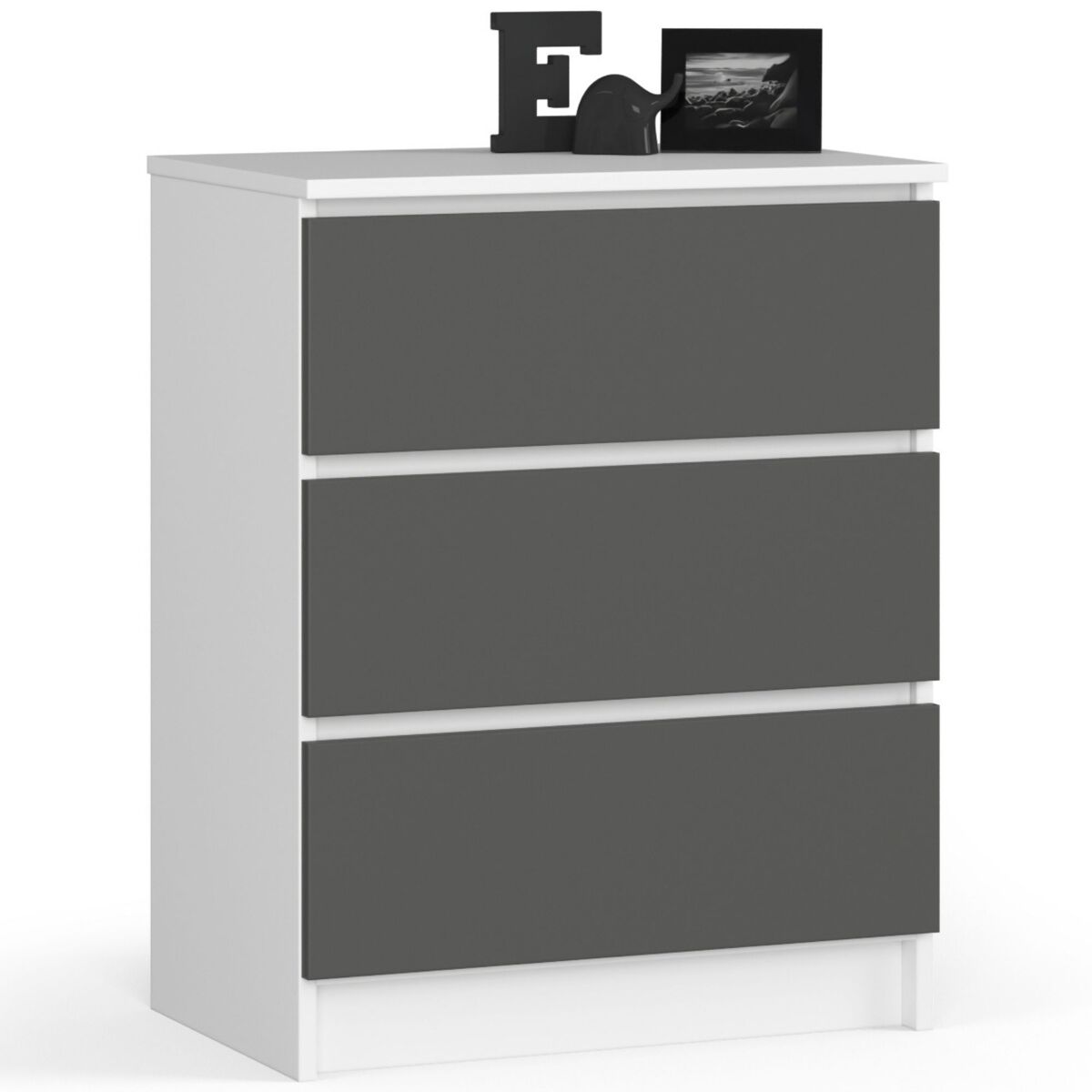 Cómoda akord k60 blanco 60 cm 3 cajones frente en color grafito gris 60x40x77 cm