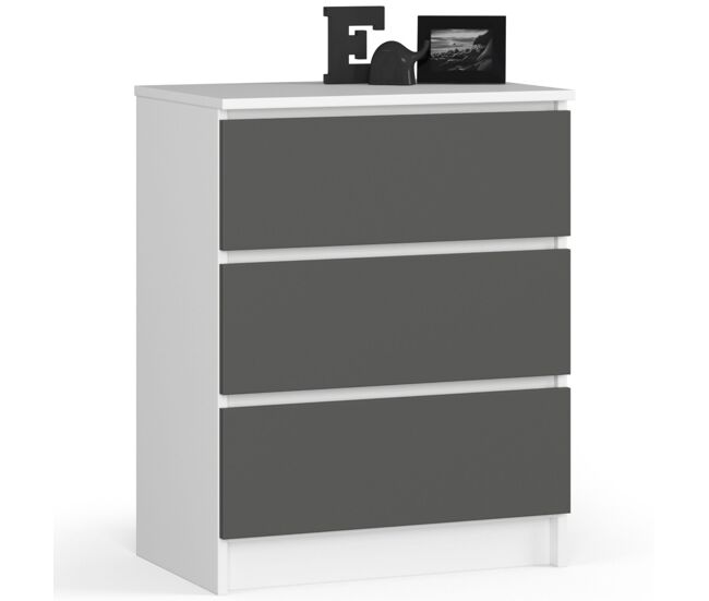 Cómoda akord k60 blanco 60 cm 3 cajones frente en color grafito gris 60x40x77 cm