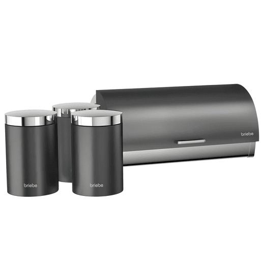 Briebe BB1161 Conjunto de Caixa de Pão + 3 Boiões de Cozinha Aço Inoxidável, Contentor com Tampa Deslizante, , CinzaInox