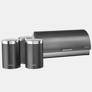 Briebe BB1161 Conjunto de Caixa de Pão + 3 Boiões de Cozinha Aço Inoxidável, Contentor com Tampa Deslizante, , CinzaInox
