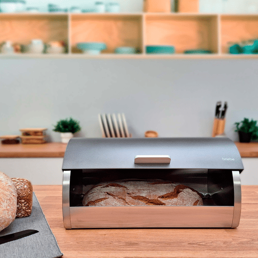 Briebe BB1161 Conjunto de Caixa de Pão + 3 Boiões de Cozinha Aço Inoxidável, Contentor com Tampa Deslizante, , CinzaInox