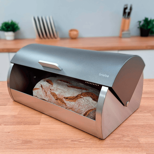 Briebe BB1161 Conjunto de Caixa de Pão + 3 Boiões de Cozinha Aço Inoxidável, Contentor com Tampa Deslizante, , CinzaInox