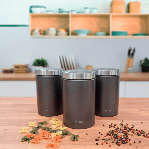 Briebe BB1161 Conjunto de Caixa de Pão + 3 Boiões de Cozinha Aço Inoxidável, Contentor com Tampa Deslizante, , CinzaInox