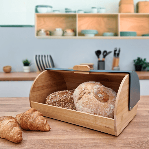 Briebe BB1162 Caixa de Pão para Guardar Pão, Madeira de Bambu, Tampa Deslizante, Bread Box para Armazenamento, , Cinza