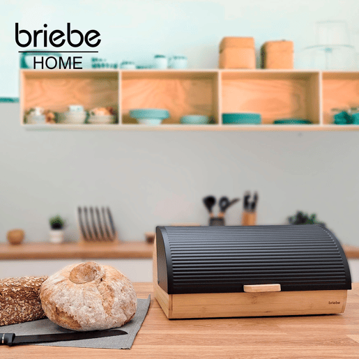 Briebe BB1162 Caixa de Pão para Guardar Pão, Madeira de Bambu, Tampa Deslizante, Bread Box para Armazenamento, , Preto
