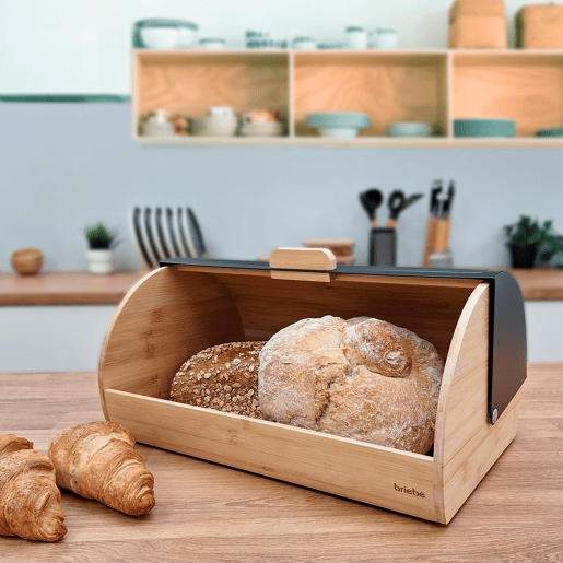 Briebe BB1162 Caixa de Pão para Guardar Pão, Madeira de Bambu, Tampa Deslizante, Bread Box para Armazenamento, , Preto