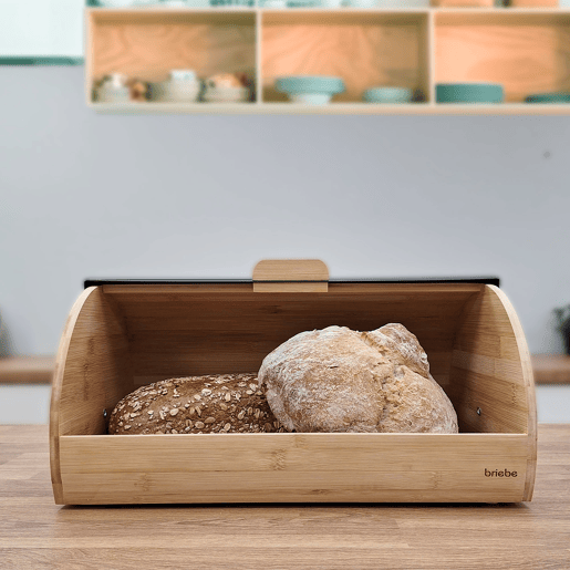 Briebe BB1162 Caixa de Pão para Guardar Pão, Madeira de Bambu, Tampa Deslizante, Bread Box para Armazenamento, , Preto