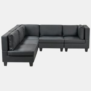 Sofá de canto modular UNSTAD Pele sintética Preto 5 lugares à direita