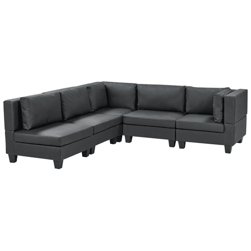 Sofá de canto modular UNSTAD Pele sintética Preto 5 lugares à direita Sofá de canto modular UNSTAD Pele sintética Preto 5 lugares à direita