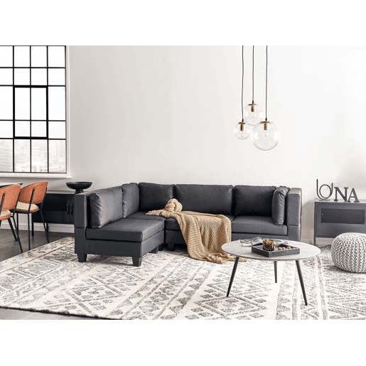 Sofá de canto modular UNSTAD Pele sintética Preto 4 lugares à direita