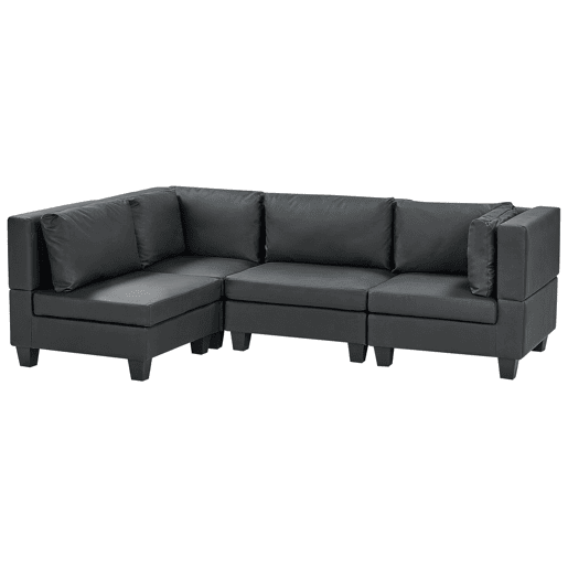 Sofá de canto modular UNSTAD Pele sintética Preto 4 lugares à direita