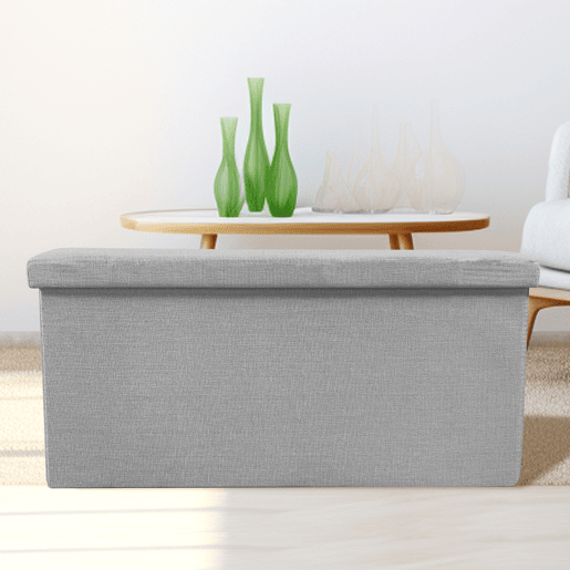 Puff Otomano Retangular Armazenamento Tecido Dobrável 76x38x38cm | Página inicial de Nyana | Estilo Otomano | Tecido Resistente | Preto, cinza e bege