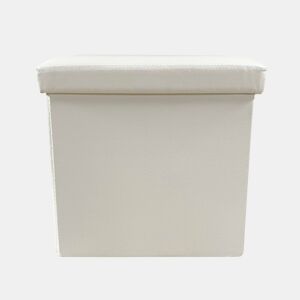 Puff Otomano Armazenamento Quadrado Couro Sintético Dobrável 38x38x38cm | Página inicial de Nyana | Estilo Otomano | Couro sintético resistente | Preto, cinza e bege