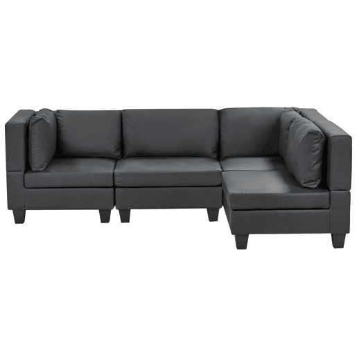 Sofá de canto modular UNSTAD Pele sintética Preto 4 lugares à esquerda