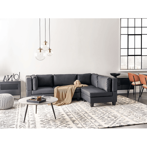 Sofá de canto modular UNSTAD Pele sintética Preto 4 lugares à esquerda