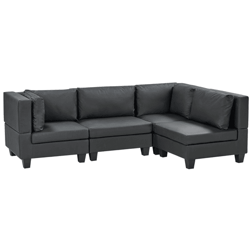 Sofá de canto modular UNSTAD Pele sintética Preto 4 lugares à esquerda