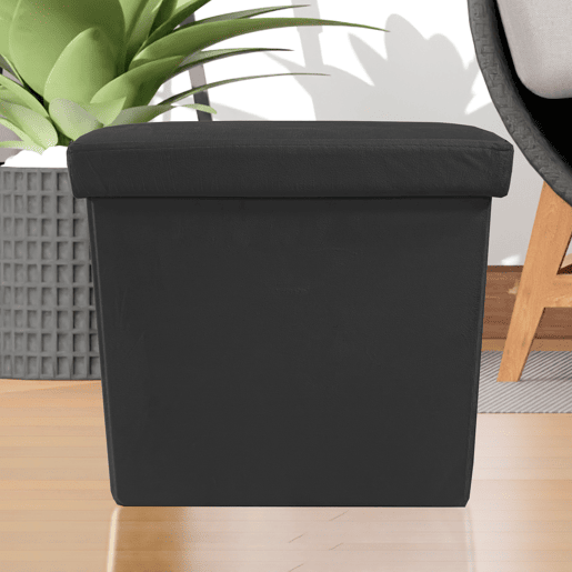 Puff otomano dobrável de veludo quadrado para armazenamento 38x38x38cm | Página inicial de Nyana | Estilo Otomano | Veludo macio | Preto, cinza e bege