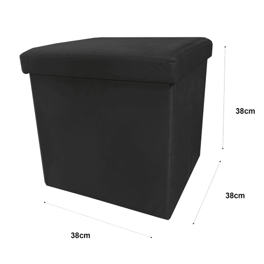 Puff otomano dobrável de veludo quadrado para armazenamento 38x38x38cm | Página inicial de Nyana | Estilo Otomano | Veludo macio | Preto, cinza e bege