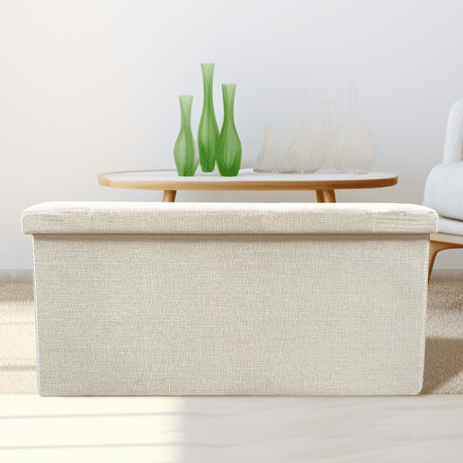 Puff Otomano Retangular Armazenamento Tecido Dobrável 76x38x38cm | Página inicial de Nyana | Estilo Otomano | Tecido Resistente | Preto, cinza e bege