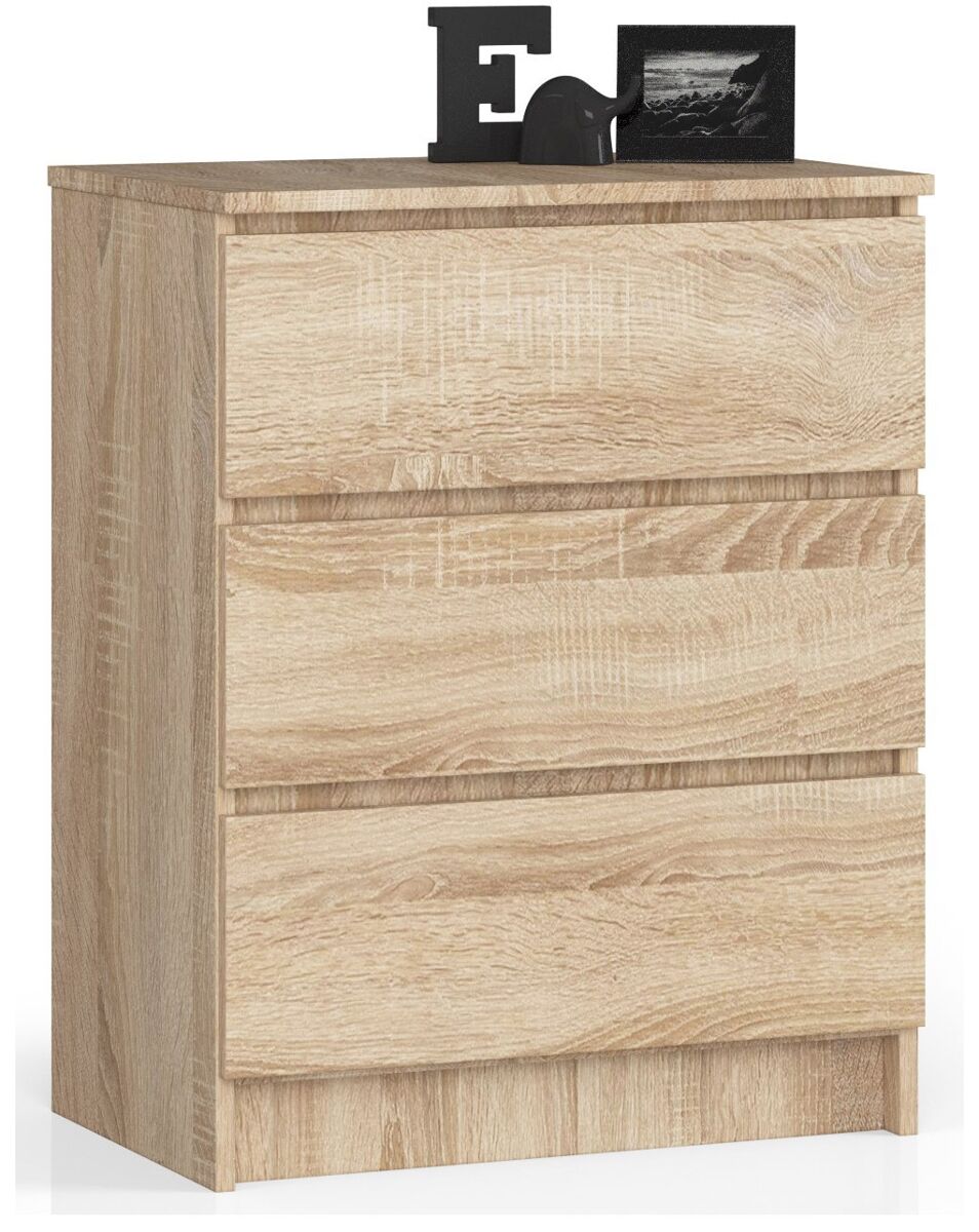 comoda akord k60 roble sonoma 60 cm 3 cajones frente en color roble sonoma 60x40x77 cm