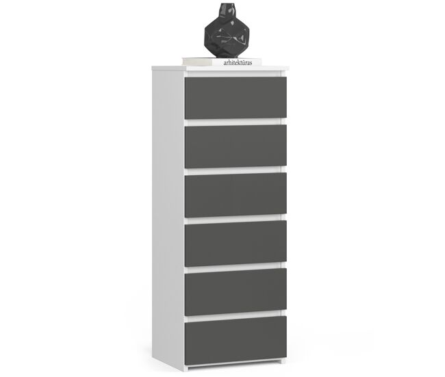 Cómoda akord cl5 blanco 40 cm 6 cajones frente frente en color gris grafito 40x35x109 cm