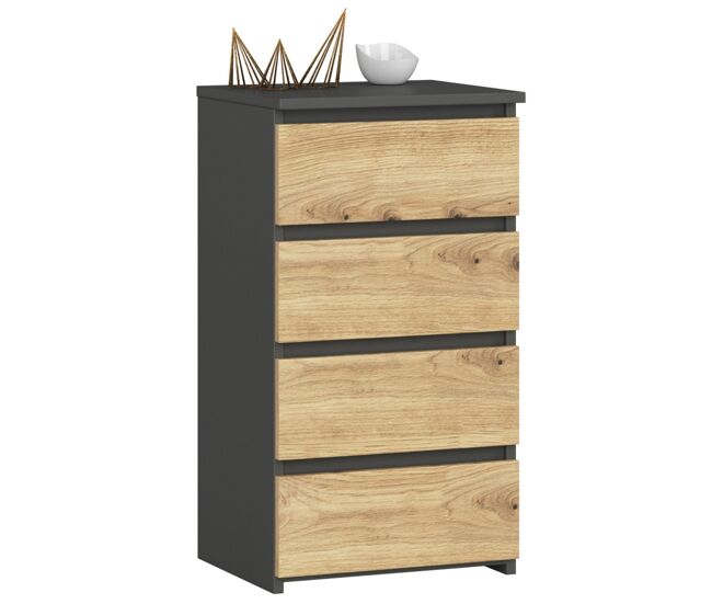 Cómoda akord cl4 grafito gris 40 cm 4 cajones frente en color roble artisan 40x35x74 cm