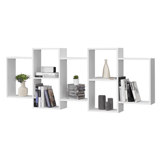 Estante de parede Jessheim com 7 compartimentos em aglomerado 161 x 18 x 65 cm - Lacado branco mate en.casa