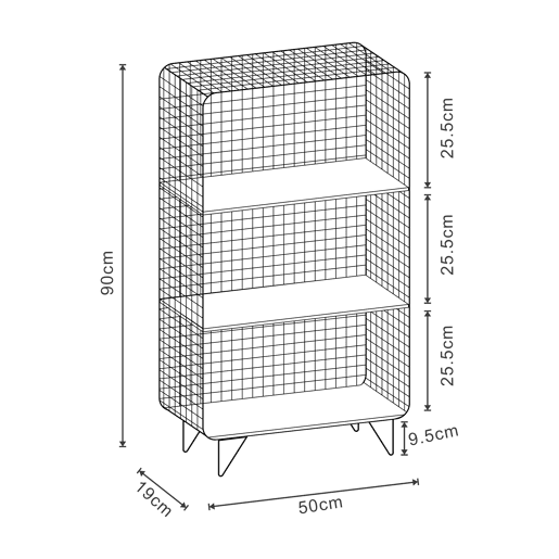 Estante de chão Volda 3 prateleiras com grelha metálica 90x50x19cm - Preto en.casa