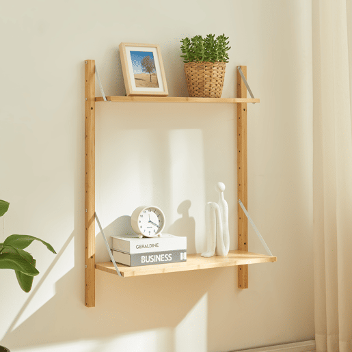 Estante de parede Tingvoll com 2 prateleiras 85x65x25cm - Bambu en.casa