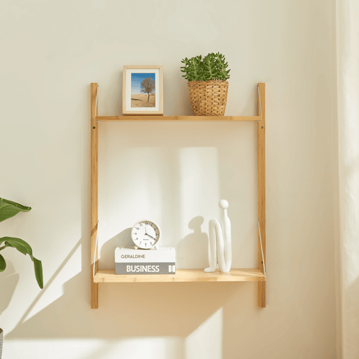 Estante de parede Tingvoll com 2 prateleiras 85x65x25cm - Bambu en.casa