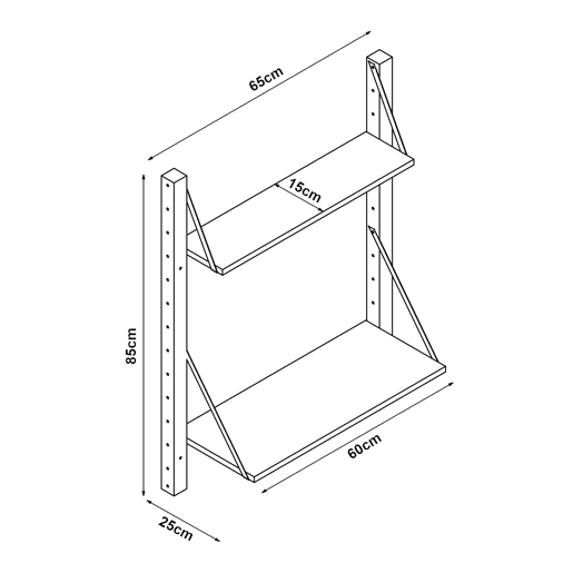 Estante de parede Tingvoll com 2 prateleiras 85x65x25cm - Bambu en.casa